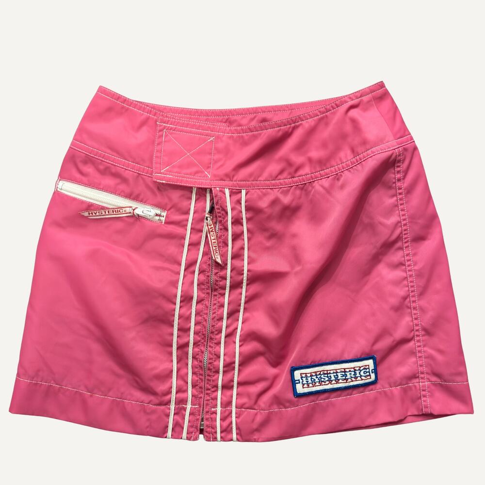 Hysteric Glamour Pink Nylon Logo Patch Mini Skirt Womens